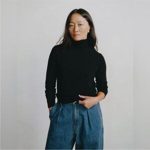 OZMA Marianne Turtleneck, Regen Silk Noil Jersey in Onyx MOVING SALE!
